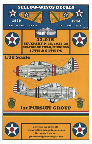 Yellow Wings YW32015 1:32 Seversky P-35 Early USAAC Fighter Williams Bros