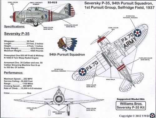 Yellow Wings YW32015 1:32 Seversky P-35 Early USAAC Fighter Williams Bros