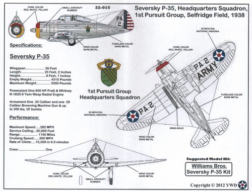 Yellow Wings YW32015 1:32 Seversky P-35 Early USAAC Fighter Williams Bros
