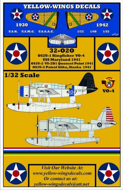 Yellow Wings YW32020 USN OS2U-1/2 Kingfisher Maryland/Alaska Decals 1:32