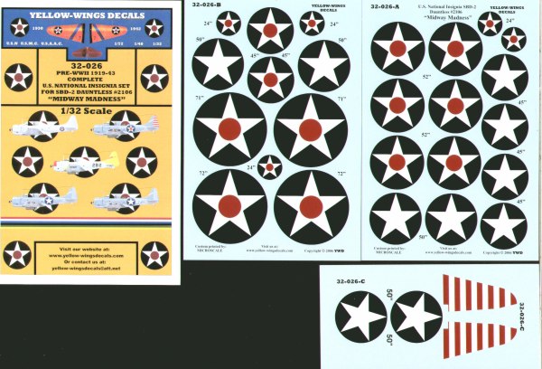 Yellow Wings YW32026 US National Insignia & Rudder Bands (SBD) 1:32