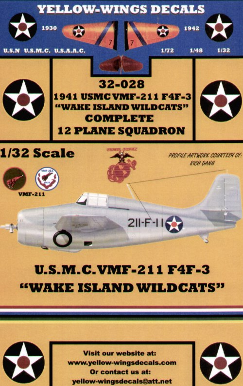 Yellow Wings YW32028 1:32 Grumman F4F-3 VMF-211 `Wake Island Wildcats'