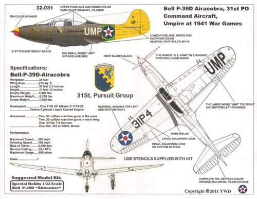 Yellow Wings YW32031 1:32 USAAC Bell P-39D Airacobra