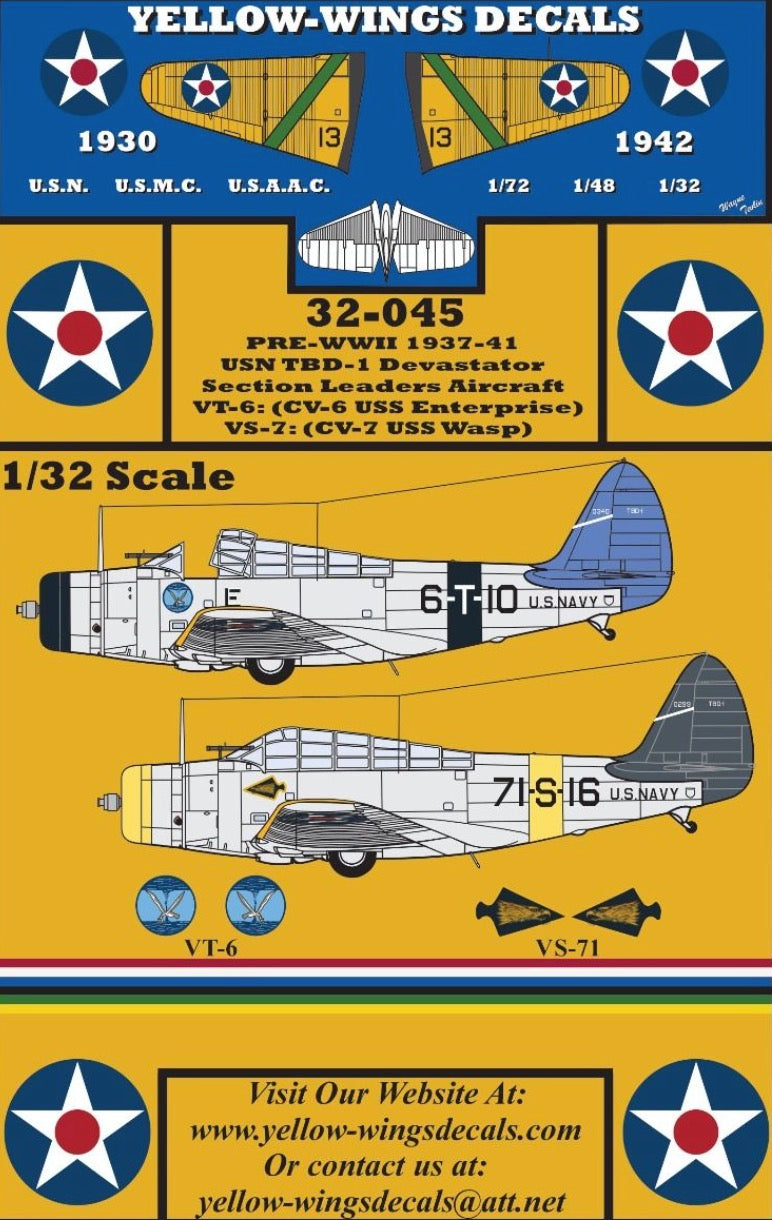 Yellow Wings YW32045 1:32 Douglas TBD-1 Devastator, U.S