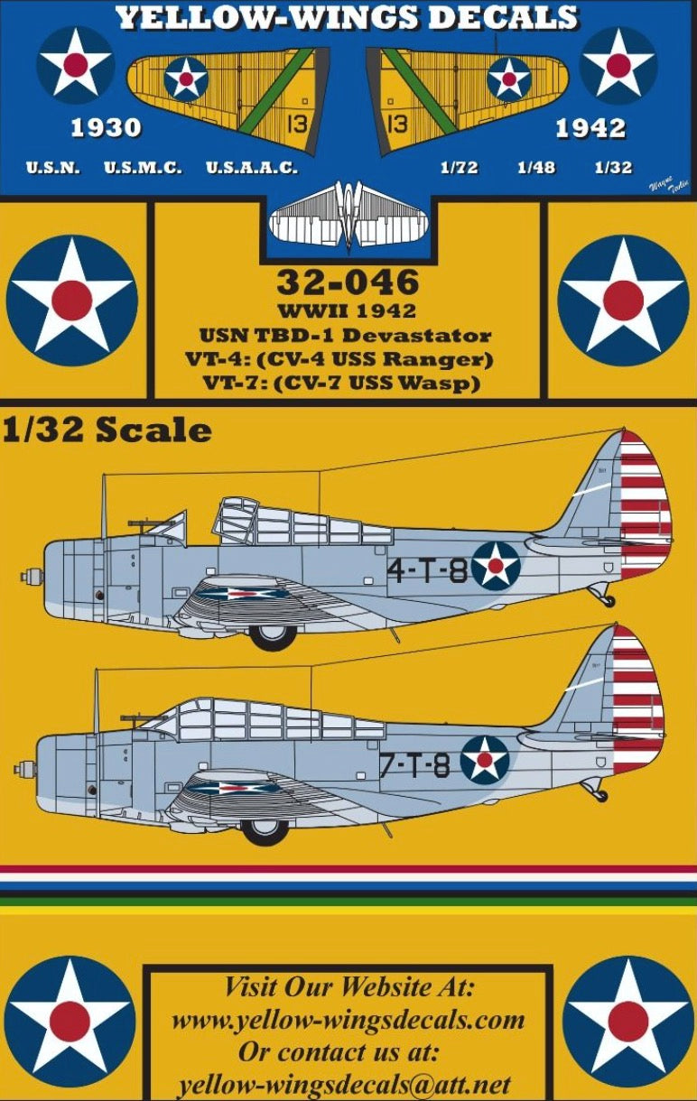 Yellow Wings YW32046 1:32 Douglas TBD-1 Devastator, Early WWII U.S