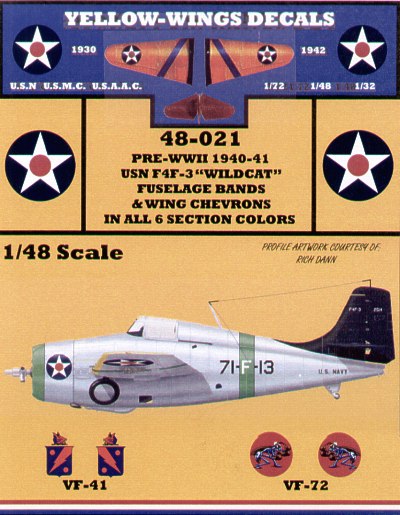 Yellow Wings YW48021 Wildcat 1940-41 Fuselage Bands & Badges 1:48