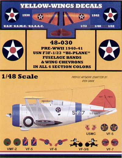 Yellow Wings YW48030 Grumman F3F-1/2 Fuselage Bands & Chevrons 1:48