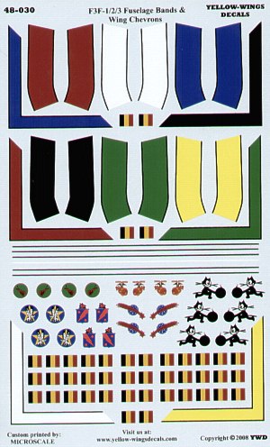 Yellow Wings YW48030 Grumman F3F-1/2 Fuselage Bands & Chevrons 1:48