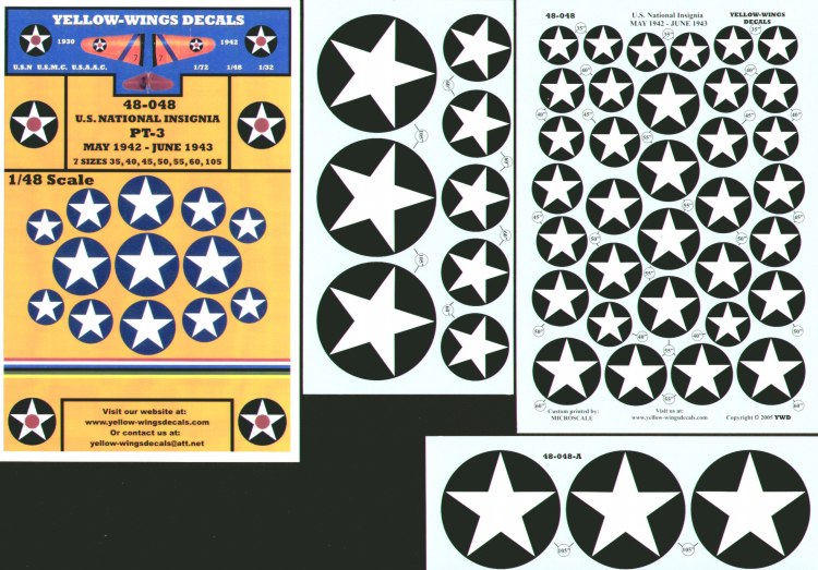 Yellow Wings YW48048 1:48 US National Insignia 1942-43 without red centre 7 size