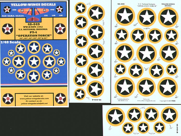 Yellow Wings YW48049 1:48 US National Insignia Nov 1942 Operation Torch 6 sizes