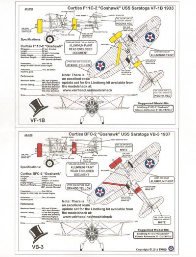 Yellow Wings YW48058 1:48 Curtiss F11C-2/BFC GOSHAWK VF-1B