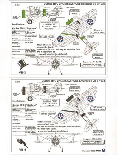 Yellow Wings YW48058 1:48 Curtiss F11C-2/BFC GOSHAWK VF-1B