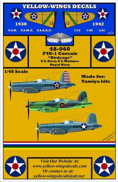 Yellow Wings YW48060 1:48 USN, USMC and RN Vought F4U-1 'Birdcage' Corsair