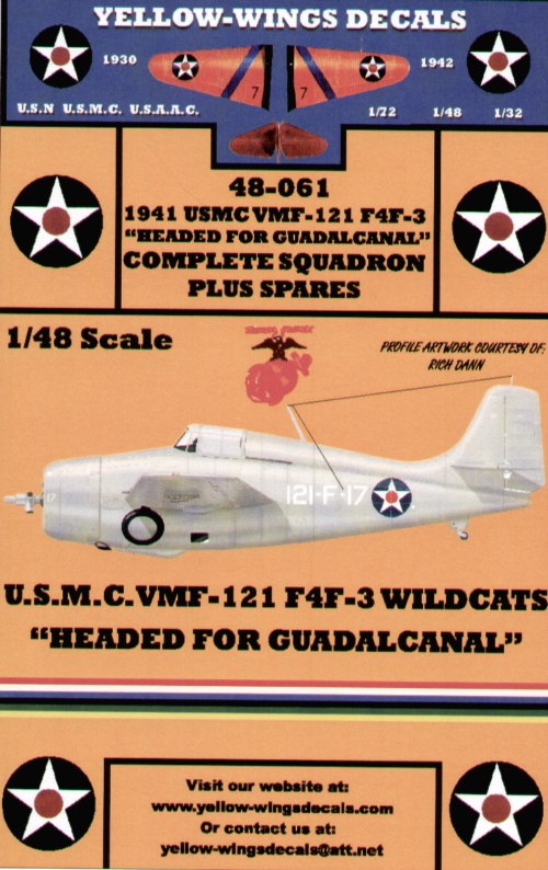 Yellow Wings YW48061 Wildcat VMF-121 Guadalcanal Markings 1:48