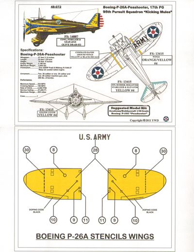 Yellow Wings YW48072 1:48 USAAC Boeing P-26A/Curtiss P-36A