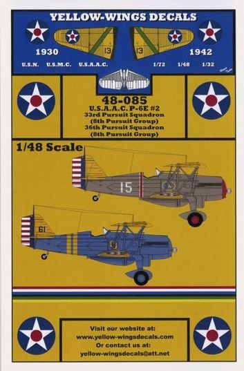 Yellow Wings YW48085 1:48 USAAC Curtiss P-6E 'Hawk' part 2 33PS/8PG 36PS/8PG