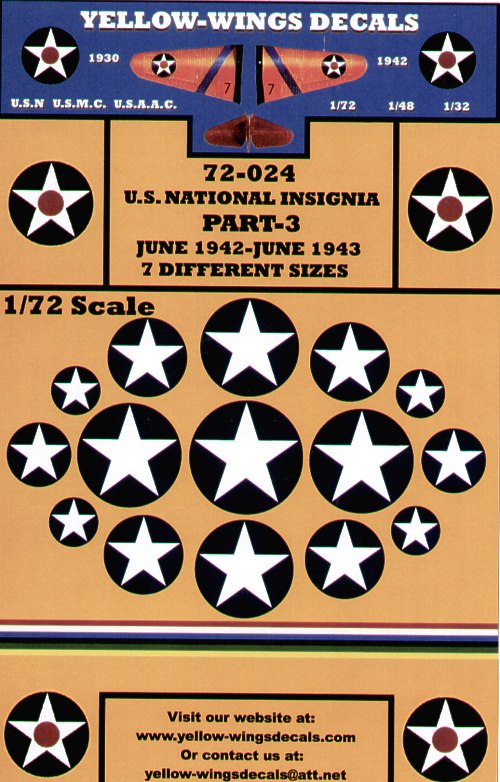Yellow Wings YW72024 US National Insignia 1942-43 White Star Pt 3 1:72