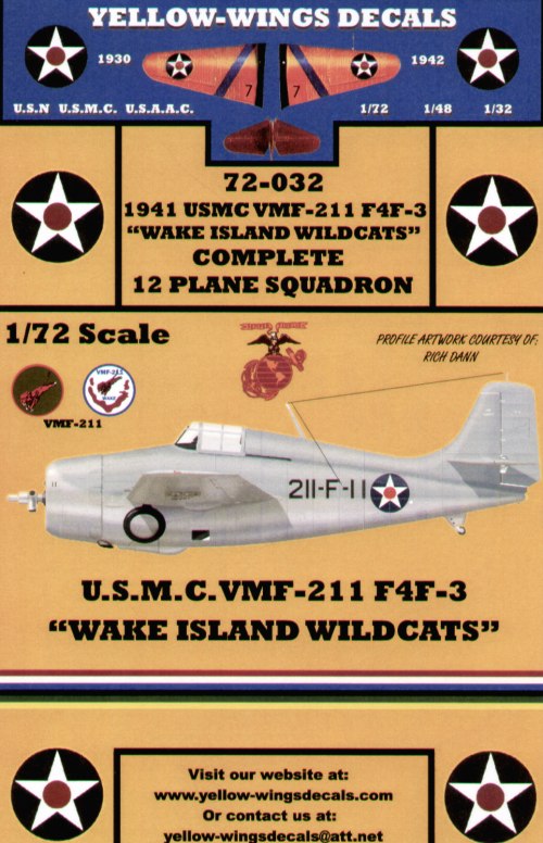 Yellow Wings YW72032 1:72 Grumman F4F-3 Wildcat VMF-211 `Wake Island Wildcats'