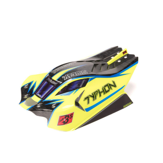 Arrma Clipless Painted Decaled Body, Yellow/Blue: TYPHON 4X4 1:8 ARA406172