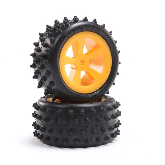 Losi 4 Row Rear Tires, Mounted, Orange (2): Mini JRX2 LOS41022