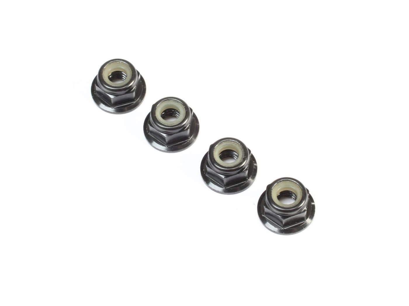 TLR Black Alum Flanged Locknut, M4 x 0.7mm x 7mm (4) TLR236009