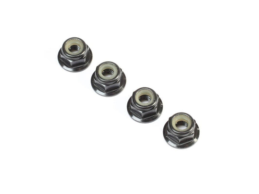 TLR Black Alum Flanged Locknut, M4 x 0.7mm x 7mm (4) TLR236009