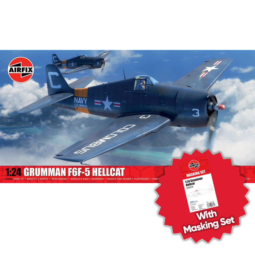 Airfix A19004A Grumman F6F-5 Hellcat 1:24 Model Kit w/Upgrade A65018 Mask Set