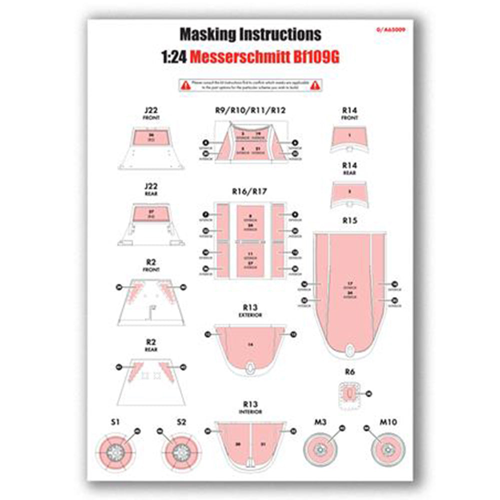 Airfix A65009 Messerschmitt Bf 109G Masking Set for 1:24 A17003 Model Kit