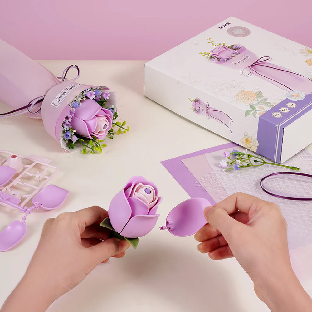 ROKR Floral Art: Purple Rose Bouquet DIY 3D Puzzle Model AF021
