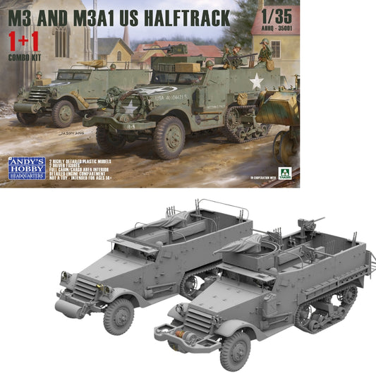 Andy's Hobby HQ 35001 M3 + M3A1 US Halftrack 2-in-1 1:35 Model Kit