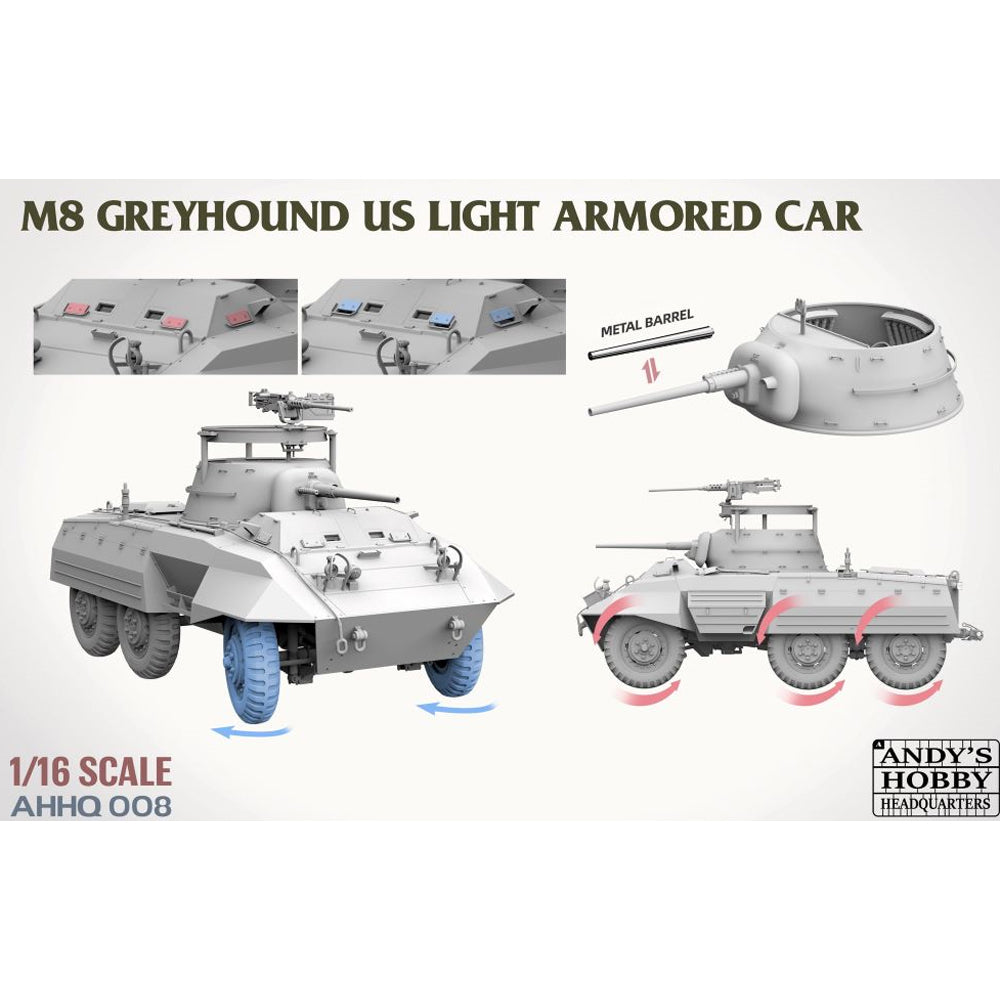 Andy's HHQ 008 M8 Greyhound US Light Armoured Car 1:16 Model Kit