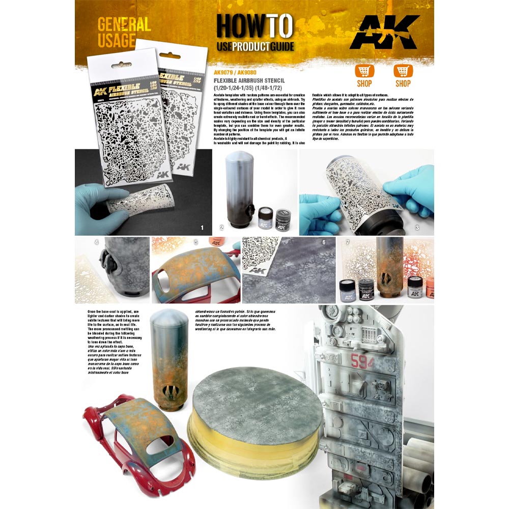 AK Interactive Flexible Airbrush Stencil 1:48, 1:72 Weathering & Splatter AK9080