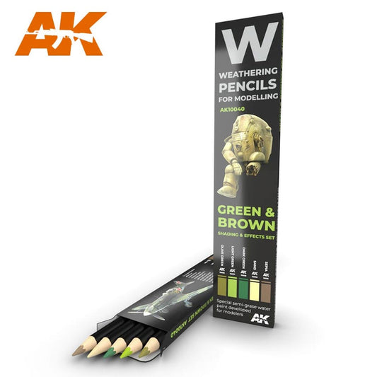 AK Interactive AK10040 Green & Brown Weathering Pencils Shading & Effects Set
