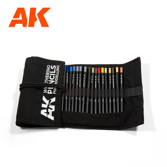 AK Interactive 10048 Weathering Pencils Set Full Range Cloth Case