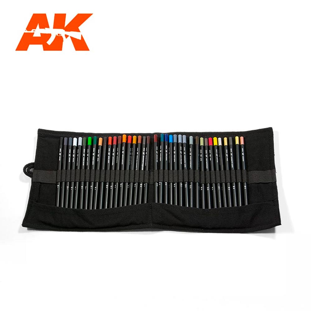 AK Interactive 10048 Weathering Pencils Set Full Range Cloth Case