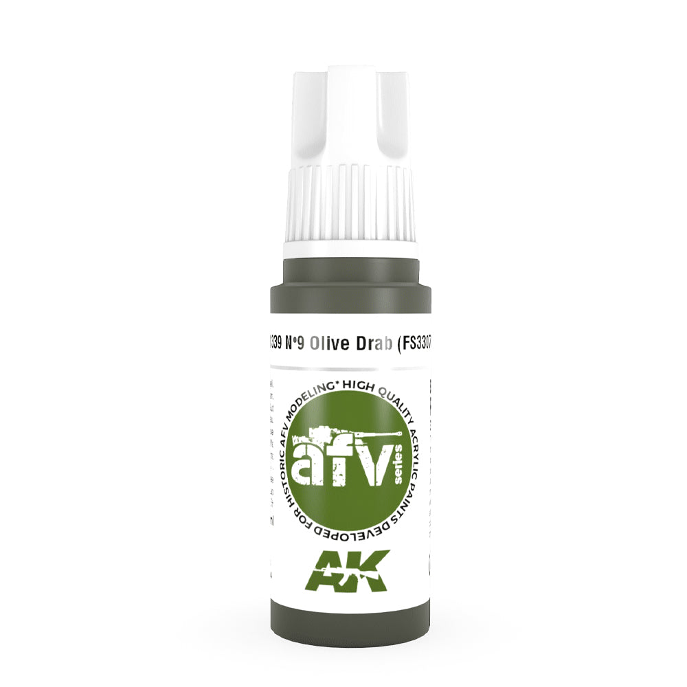 AK Interactive 11339 Nº9 Olive Drab (FS33070) 17ml AFV 3G Acrylic Model Paint