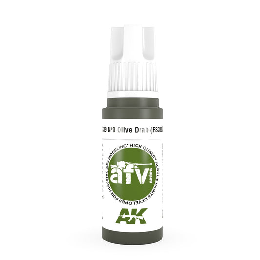 AK Interactive 11339 Nº9 Olive Drab (FS33070) 17ml AFV 3G Acrylic Model Paint