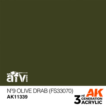 AK Interactive 11339 Nº9 Olive Drab (FS33070) 17ml AFV 3G Acrylic Model Paint