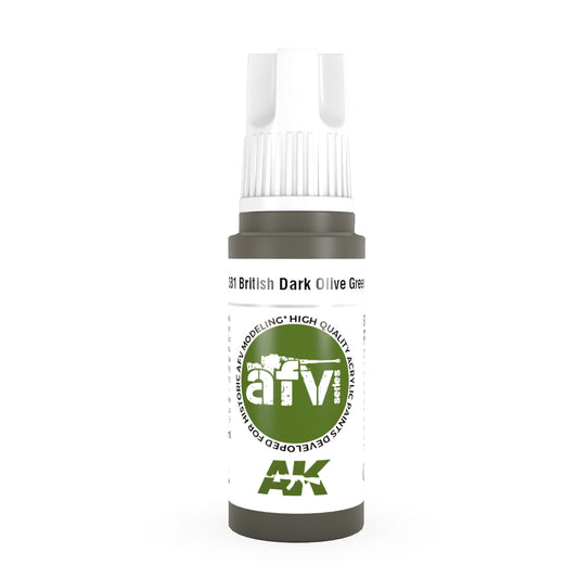 AK Interactive 11381 British Dark Olive Green PFI 17ml AFV 3G Acrylic Paint