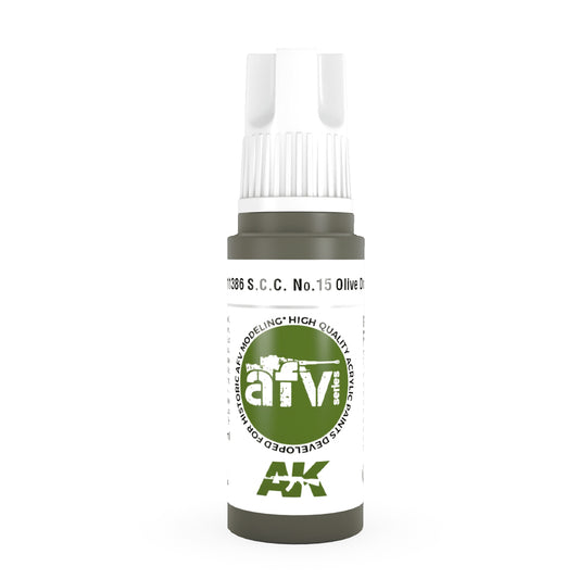 AK Interactive 11386 S.C.C. No.15 Olive Drab 17ml AFV 3G Acrylic Model Paint