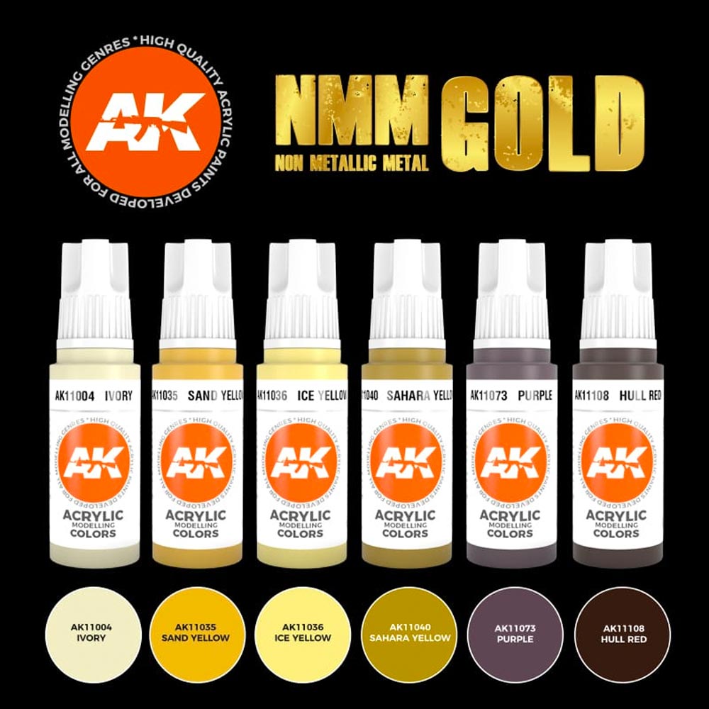 AK Interactive 11606 Non Metallic Metal: Gold Acrylic Paint Set