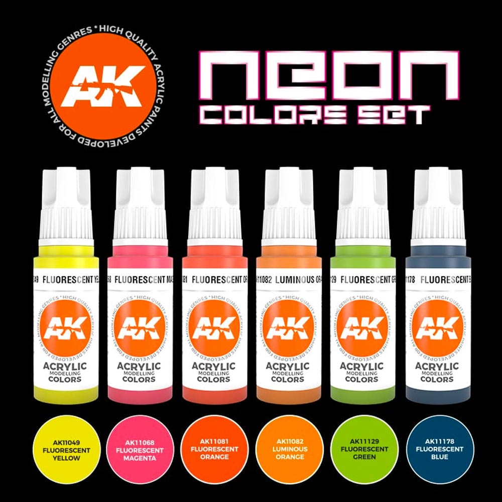 AK Interactive 11610 Neon Colours 3G Acrylic Paint Set