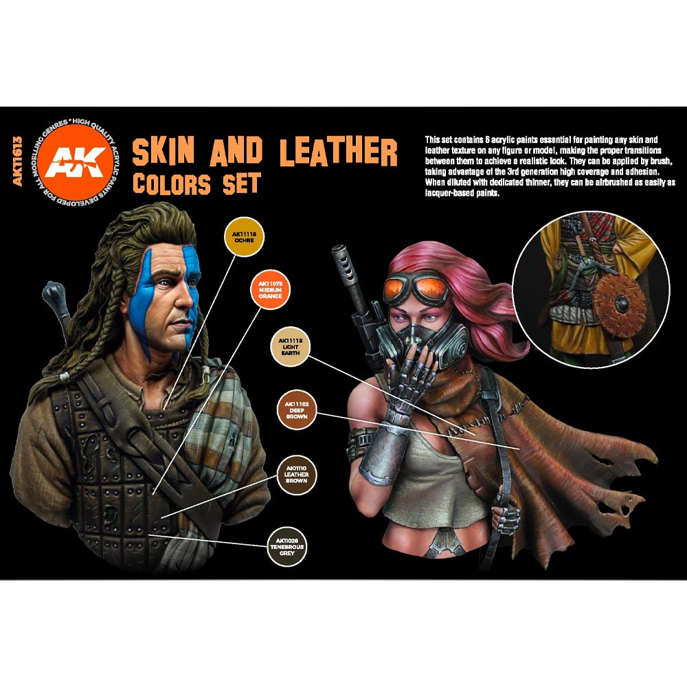 AK Interactive 11613 Skin and Leather Colours Acrylic Paint Set