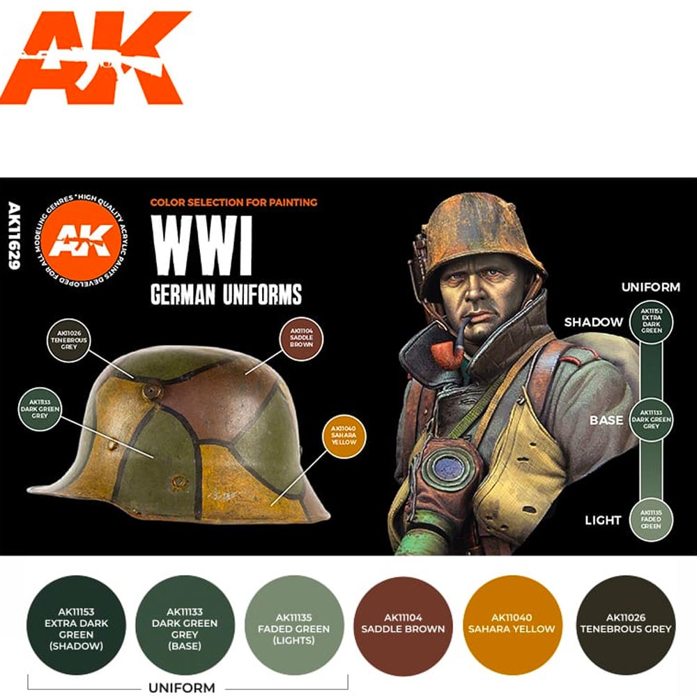 AK Interactive 11629 WWI German Uniforms 3G Acrylic 6-Paint Set