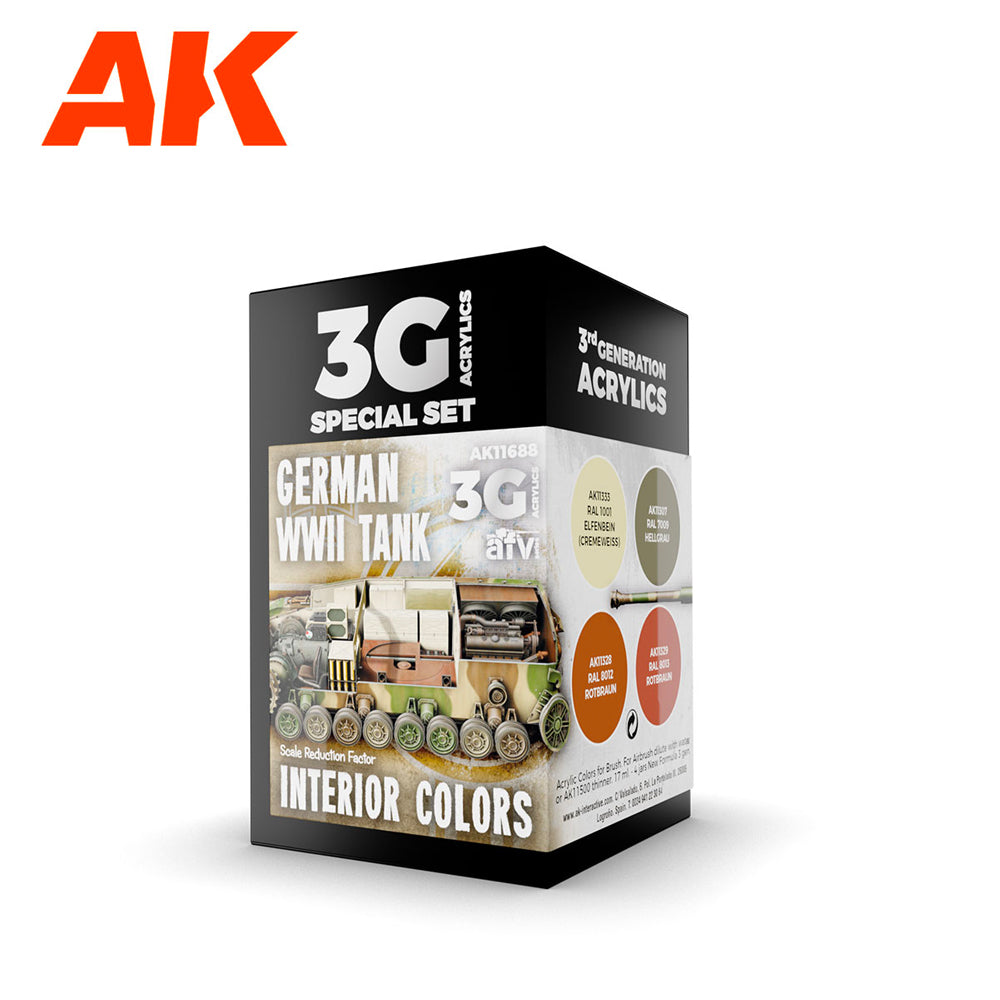 AK Interactive 11688 WWII German Tank Interior Colours 3G Acrylic Paint Set