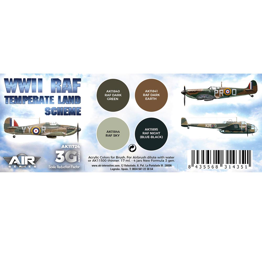 AK Interactive 11724 WWII RAF Temperate Land Scheme 3G Acrylic 4-Paint Set