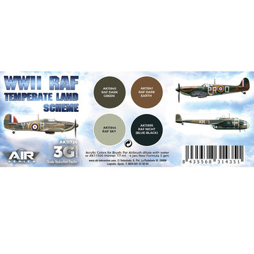 AK Interactive 11724 WWII RAF Temperate Land Scheme 3G Acrylic 4-Paint Set