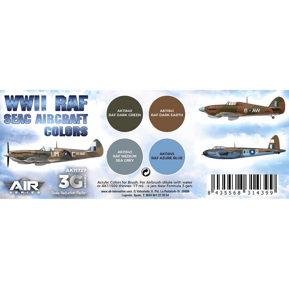 AK Interactive 11727 WWII RAF SEAC Aircraft Colours 3G Acrylic 4-Paint Set