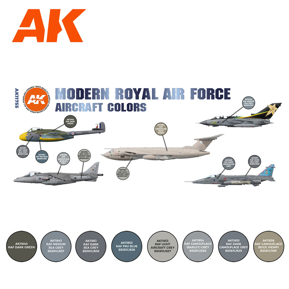 AK Interactive 11755 Modern RAF Aircraft Colours 3G Acrylic Paint Set