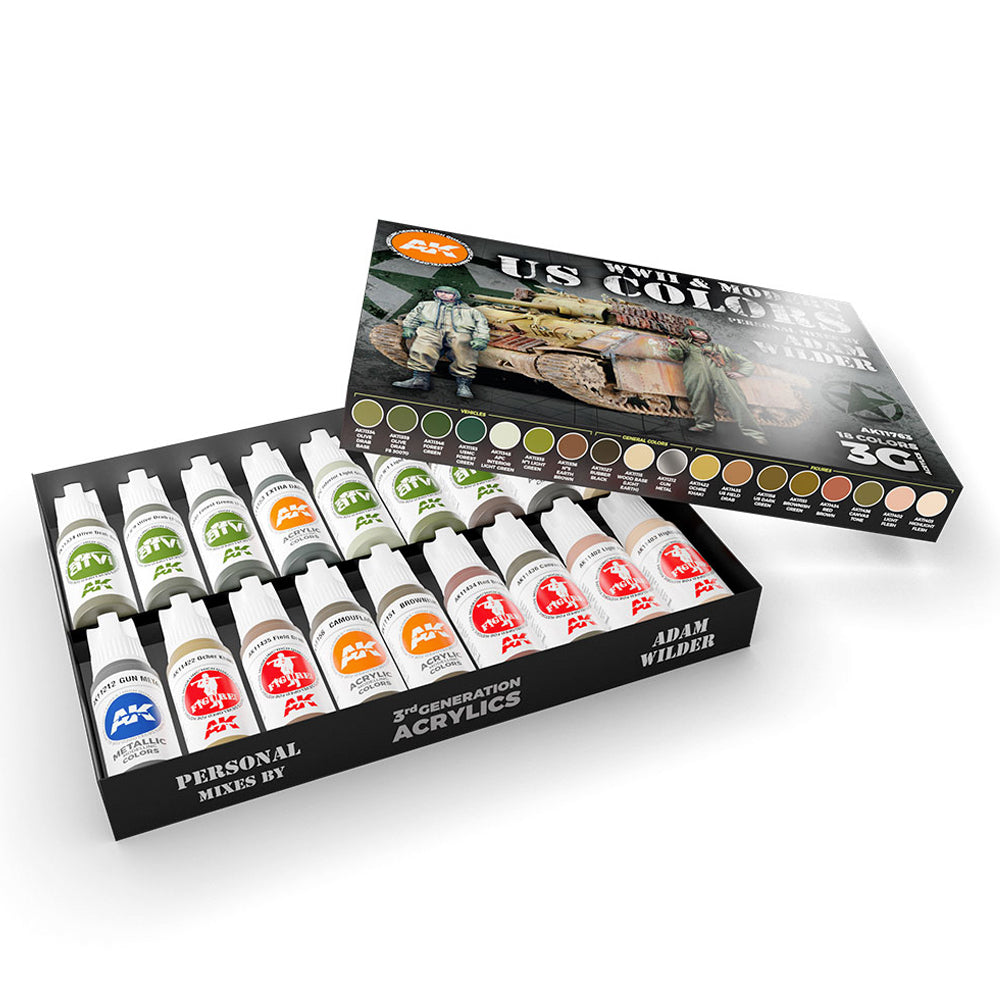 AK Interactive 11763 WWII & Modern US Colours 3G Acrylic Paint Set - Adam Wilder